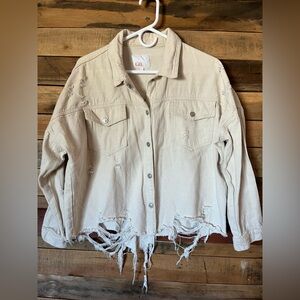 Gianni Bini Frayed Hem Cream Jean Jacket